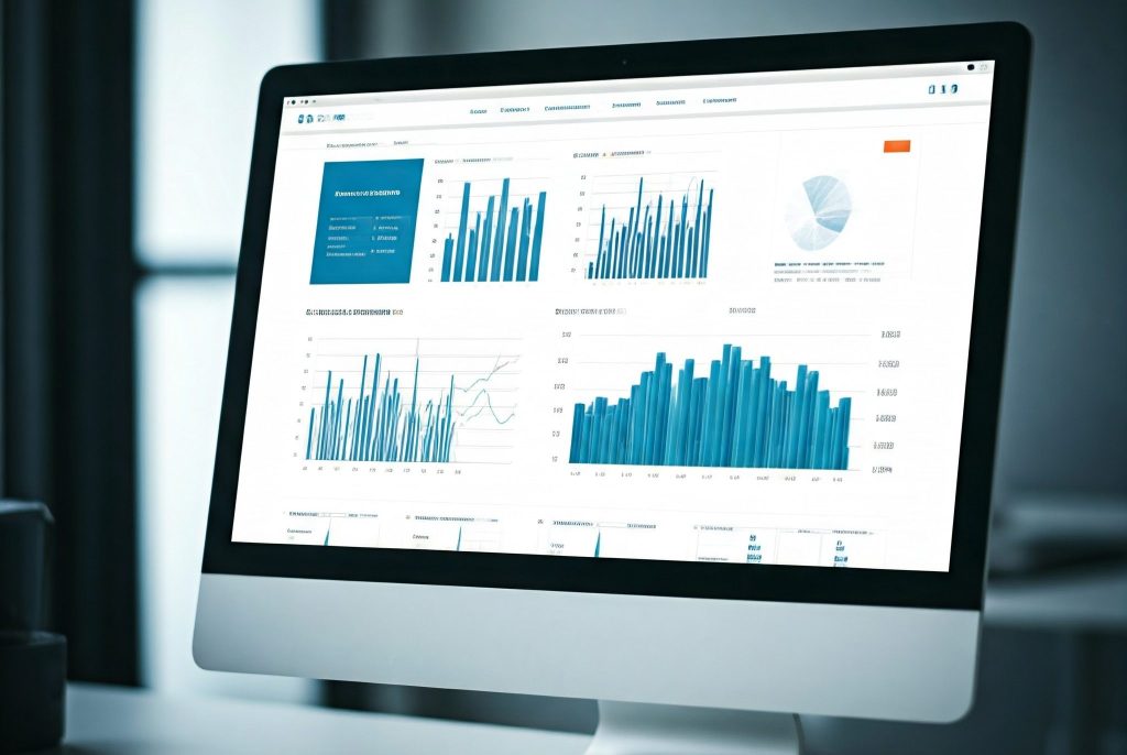 Computer displaying digital technology programs for web and data