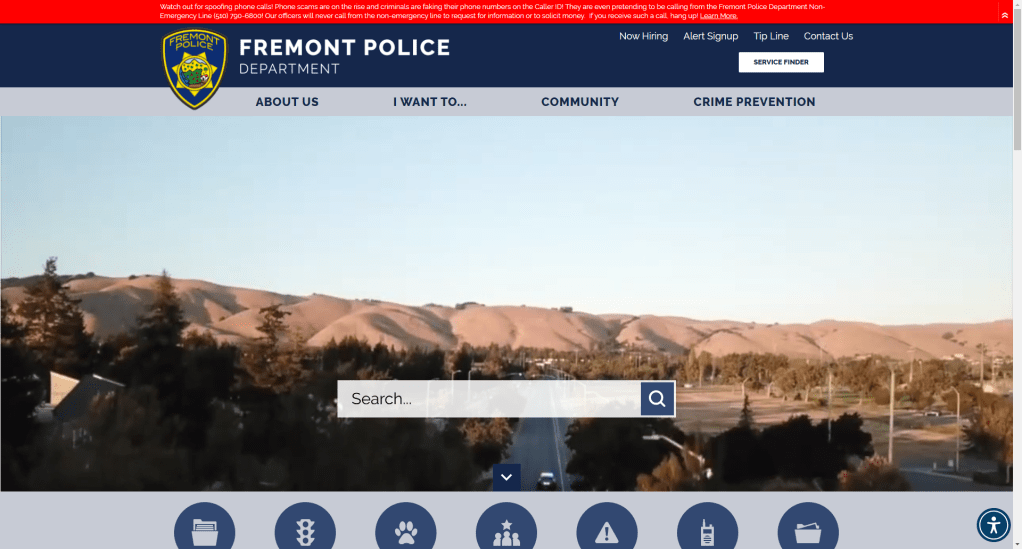 Fremont Police Department Website Homepage