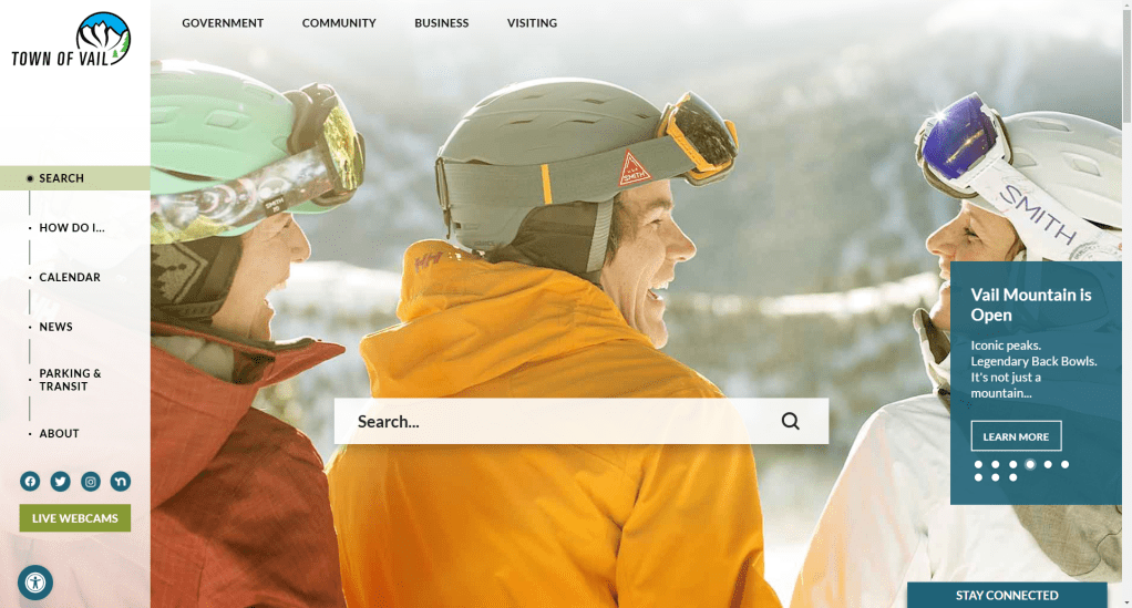 Town of Vail CO Website Homepage